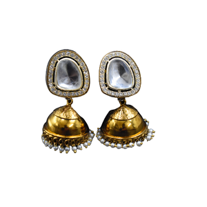 คุณภาพพรีเมี่ยมวัสดุทองเหลืองและทองโบราณ kundan STUD jhumka ต่างหูแฟนซีเครื่องประดับสำหรับสาวและผู้หญิง - Product Image 1