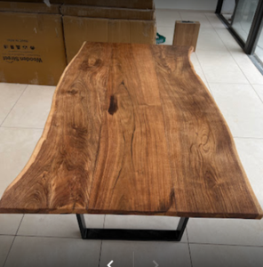 Table à manger en bois massif faite à la main avec base en métal durable, meubles modernes et élégants pour café et restaurant de salle à manger - Product Image 5