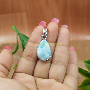 จี้รูปทรงลูกแพร์จากลาริมาร์ธรรมชาติ |   จี้พลอยเพคโทไลต์สีน้ำเงินแท้แบบฝังขอบ |   งานแฮนด์เมด เงินแท้ 925 - Product Image 5