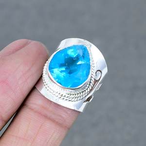 Anillo Vintage de cuarzo azul, anillo Chapado en plata Unisex con piedras preciosas de latón, joyería de plata para fiesta de boda, venta al por mayor de fábrica - Product Image 3