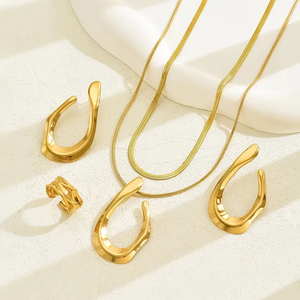 Trendy Style Geometric <b>Necklace</b> <b>and</b> <b>Earring</b> <b>Set</b> Stainless Steel Gold for Women Casual Minimalist Fashion Jewelry <b>Sets</b> - Product Image 3