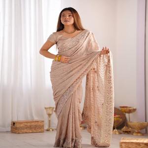 Style moderne à la mode dernière tendance beau concepteur fantaisie écraser avec paillettes broderie Saree femme mode exportateur - Product Image 1