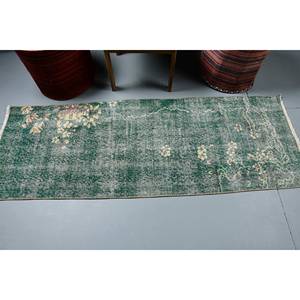 Alfombra de lana Floral turca verde Vintage de 2,2x6,3 pies, patrón de pasillo rectangular hecho a mano clásico para sala de estar, dormitorio adolescente, látex - Product Image 3