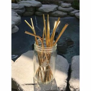 Pajitas Reutilizables Ecológicas de Acero Inoxidable 304, Juego de Pajitas Metálicas Doradas de Grado Alimenticio, Rectas y Curvadas, Accesorios para Fiestas y Bares - Product Image 1