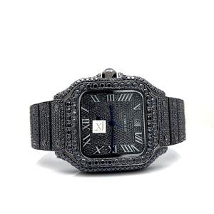 นาฬิกาเพชรสีดำสุดหรูขนาดใหญ่40มม. นาฬิกาเหล็กสีดำหน้าปัดโรมันเพชรสีดำการออกแบบเครื่องประดับระดับไฮเอนด์การออกแบบควอตซ์ - Product Image 1