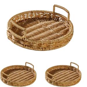 Plateau de service rectangulaire en corde de papier tissé à la main avec poignées intégrées, plateau ottoman décoratif écologique pour table basse - Product Image 3