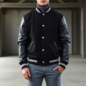 Chaqueta universitaria roja y negra de alta calidad con espacio en blanco con mangas de cuero, estilo de Primavera de ropa de calle, disponible a granel, proveedor OEM - Product Image 3