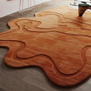 Tapis de Zone Rond Tufté Main en Laine Orange Brûlé Chaleureux à Forme Abstraite Irrégulière pour Chambre à Coucher Tapis Design Moderne pour Salon - Product Image 2