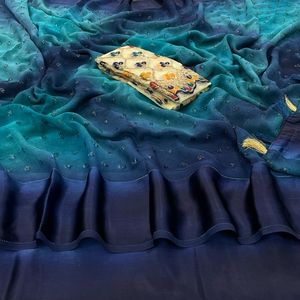 Diwali Collection Designer Wedding Wear Exclusif Dernier chemisier Saree en mousseline de soie tendance avec broderie au prix de gros - Product Image 5