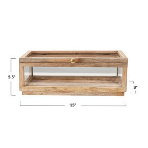 Boîte de présentation contemporaine décorative en bois naturel et verre avec couvercle boîte de rangement en bois majestueuse et classique - Product Image 2