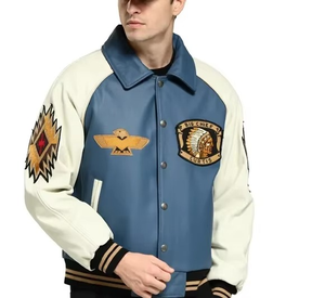 Vêtements Bomber Jacket Letterman Veste en cuir personnalisée Fabricant de cuir de vachette personnalisé pour hommes Logo brodé sur mesure - Product Image 3