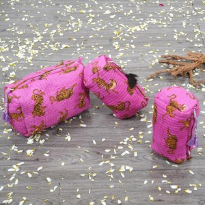 Handmade for Quilted Cotton Eco-Friendly for Case Set 3 Vintage Travel Cosmetic Pouches Water-Resistant Durable Available - Product Image 2