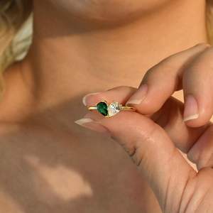 Anillo de piedra natal de corazón de estilo clásico Anillo de apilamiento de piedras preciosas de ágata de corte de pera chapado en rodio para bodas y fiestas - Product Image 5