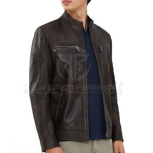 Veste d'hiver en cuir à la mode pour hommes, manteau décontracté et élégant avec fermeture à glissière, veste en cuir véritable pour hommes - Product Image 2