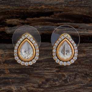 Pendientes estilo Kundan 172998 con engaste de bisel, modernos, religiosos, con patrón de gota de agua y plumas, piedra principal de circonita, para boda, hechos de aleación de zinc. - Product Image 1