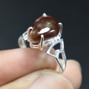 Anillo de ágata de fuego mexicano Natural de Plata de Ley 925, cabujón liso, piedra preciosa, joyería de boda, Plata de ágata de fuego tachonada con diamantes - Product Image 1