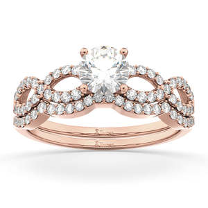 <b>Infinity</b> Twisted Diamond Matching Bridal Set in 18K <b>Rose</b> Gold 0.34ct Zircon Pearl Platinum Trendy Style for Wedding Party Gift - Product Image 1