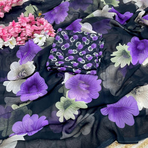 Sari Indio Elegante y Glamuroso de Alta Demanda, Sari de Georgette de Lujo, Última Moda, Ideal para Fiestas, Bodas, Festivales y Uso Diario para Mujer - Product Image 1