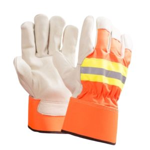 Canadian XL Rigger Guantes Fluorescentes Volver Trabajo Seguridad Industrial Cuero de vaca Revestimiento de grano Forro de algodón Manguito de goma - Product Image 1