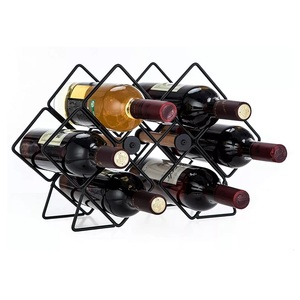 Estante de vino hecho a mano 5 6 portabotellas de hierro negro independiente moderno Alambre de celosía de Metal Almacenamiento de vino negro para el hogar - Product Image 1