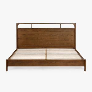 Minimalist Platform Bed with Wood <b>Headboard</b> - Product Image 3