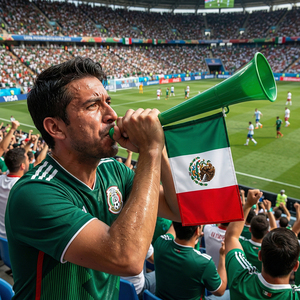 Gagliardetto della Nazionale Messicana, Trombetta in Plastica Verde-Bianco-Rossa per Applicazioni Calcistiche - Product Image 2