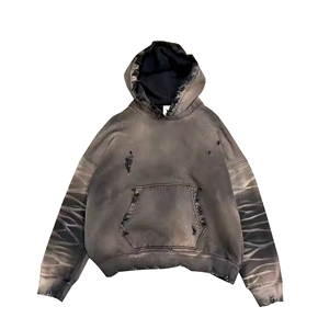Sudadera con capucha desgastada de Estilo Vintage OEM, diseño de lavado a la piedra lavado con ácido, Sudadera con capucha de algodón orgánico GSM 100%, producto de tendencia 2025 - Product Image 1