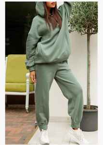 Pantalon de survêtement à capuche à manches longues de Style Baggy surdimensionné pour femmes Joggers motif solide ensemble de survêtement 2 pièces sweats à capuche d'hiver survêtement - Product Image 3