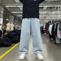 2023 toptan özel Vintage erkek Denim pantolon yüksek kalite gevşek geniş bacak ile Fit düz Baggy kot yıkanmış katı desen