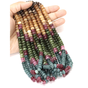 ลูกปัดทัวร์มาลีนควอตซ์ทรงรอนเดลล์เรียบสวยงาม ขนาด 15 นิ้ว 7-8 มม. ลูกปัดพลอยทัวร์มาลีนควอตซ์เรียบ คุณภาพ AAA - Product Image 1