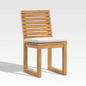 Chaise de salle à manger Belly Simple en teck massif avec coussins imperméables et finition naturelle pour une utilisation en intérieur et en extérieur. - Product Image 1