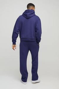 Chándal de Hip Hop de peso pesado para hombre de alta calidad 100%, conjunto de 2 piezas holgado liso con hombro caído de gran tamaño, Color sólido - Product Image 2