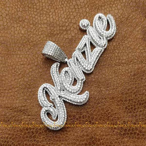 Colgante de letra Hip Hop para hombre de Plata de Ley 925 de lujo totalmente helado con diamantes redondos cultivados en laboratorio de corte brillante para fiestas - Product Image 3