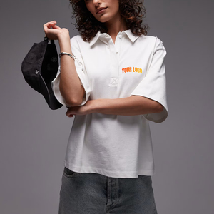 Women's Summer for Polo Shirt 100% Cotton Oversized Drop Shoulder 230 GSM Pique Fabric Custom Screen Printed Logo Ladies' - Product Image 1