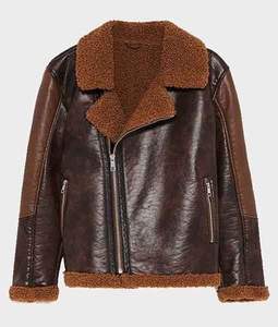 Veste en cuir shearling marron foncé pour hommes Chan - Product Image 3