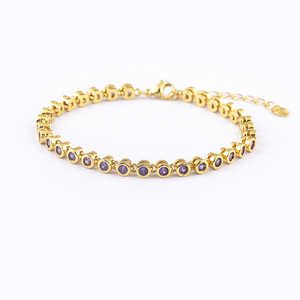 QIKU Top Quality Elegant Colorful Round Rhinestone Bracelets Women Copper Zircon Fashion Crystal Tennis Bracelet <strong>Jewelry</strong> - Product Image 3