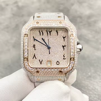 Montre à quartz pour homme en acier inoxydable avec cadran en verre et diamants Moissanite VVS de qualité supérieure, éclat brillant, luxe raffiné, style antique