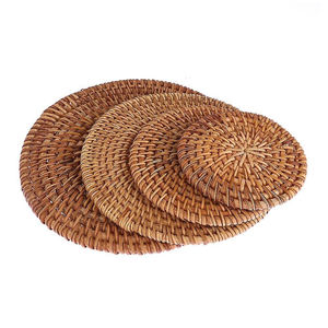 Handmade Bamboo Rattan <b>Coasters</b> <b>Woven</b> Seagrass Home Tabletop Accessories Placemats and Pads Natural Rattan Teacup <b>Coaster</b> - Product Image 1