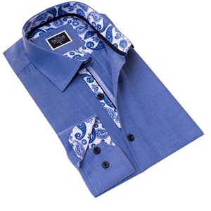 Azul Oxford Floral Men's Summer Vacation Long Full Sleeved Vestido Camisa 100% Algodão Próprio Logotipo Serviço Rápido