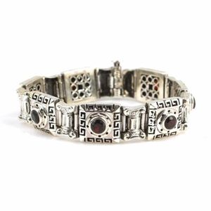 14K Gold Plated Rhodium and Rose Gold Religious Style 925 Sterling Silver Square <b>Bracelet</b> with Garnet Stone for Party or Gift - Product Image 1