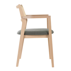 Liavin Solid Teak Wood Dining <b>Chair</b> with <b>Rattan</b> Wicker and <b>Cushion</b> for Restaurant Natural Finish - Product Image 6