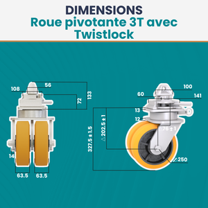 Nouvelle roue pivotante solide de 3 tonnes avec roulettes pneumatiques en fonte avec verrouillage à torsion pour conteneur d'expédition pour le transport Matériel PU - Product Image 3