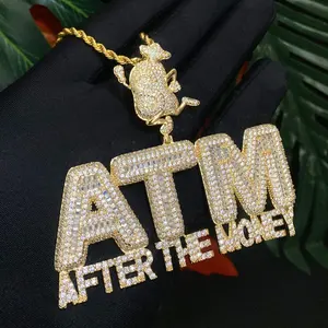 Collar con Colgante ATM After the Money para Hombre, Joyería Hip Hop de Alta Calidad con Micro Pavé de Circonitas Cúbicas, Plata, Regalo - Product Image 1