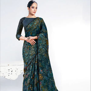 Bollywood Designer porter Saree de créateur indien avec des perles pures, travail manuel, travail de séquence, mariage pakistanais et saree de fête - Product Image 1