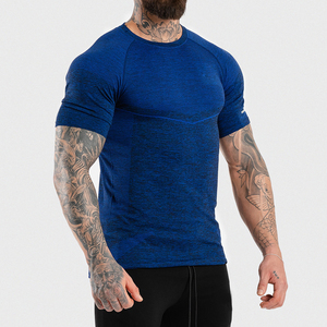 Vêtements de sport confortables et sans coutures pour hommes, t-shirt nouveau style de vêtements de fitness en polyester/coton tissé vente en gros - Product Image 2