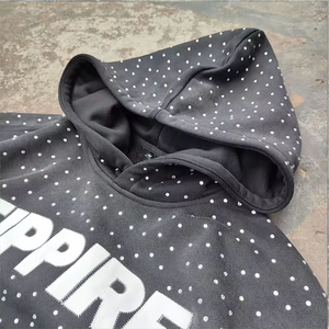 Ropa de gimnasio de dos piezas personalizada de alta calidad, chándales de invierno de gran tamaño sólidos, diseño impreso, peso pesado, diamantes de imitación de talla grande - Product Image 5