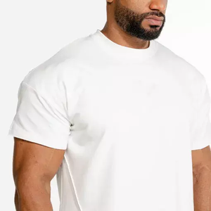 Camisetas de algodón de alta calidad de talla grande 2023 para hombre, ropa de gimnasio con hombros caídos de gran tamaño, ropa de entrenamiento lisa con patrón estampado - Product Image 3