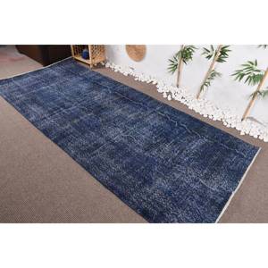 Tapis en laine bleu moderne en peluche fait à la main 4.1X9.8 pieds Patchwork rectangulaire motif abstrait pour le salon ou la chambre à coucher pour les adolescents - Product Image 3