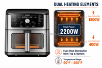 Petit four de cuisine intelligent, friteuse à air chaud saine sans huile, double chauffage, four à air chaud numérique, appareil électroménager professionnel
