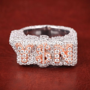 Nueva moda, corte redondo, Diamante cultivado en laboratorio, joyería fina de plata 925, anillo de bodas con letras de Hip Hop completamente helado - Product Image 1